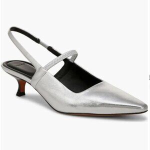 Vince Venice Slingback Pointed Toe Kitten Heel Pump 9 Silver NWT
